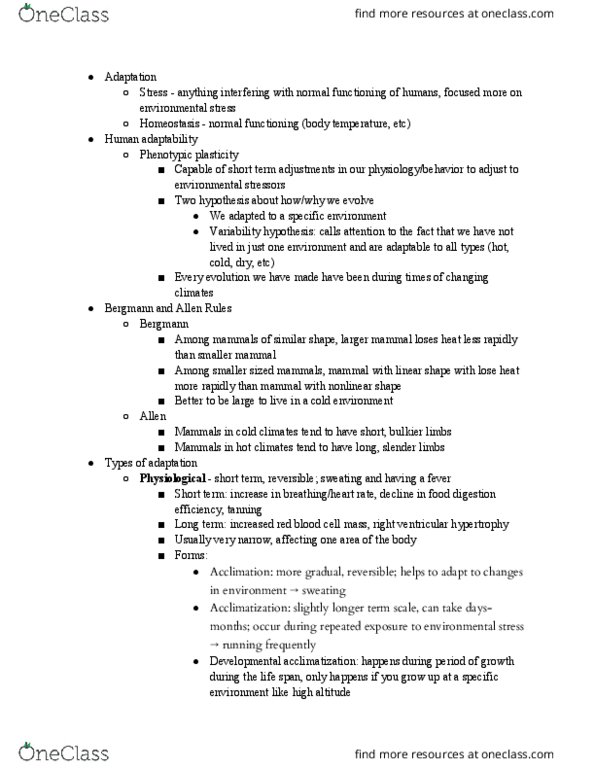 ANT 100 Lecture Notes - Lecture 9: Red Blood Cell, Homeostasis, Hemoglobin thumbnail