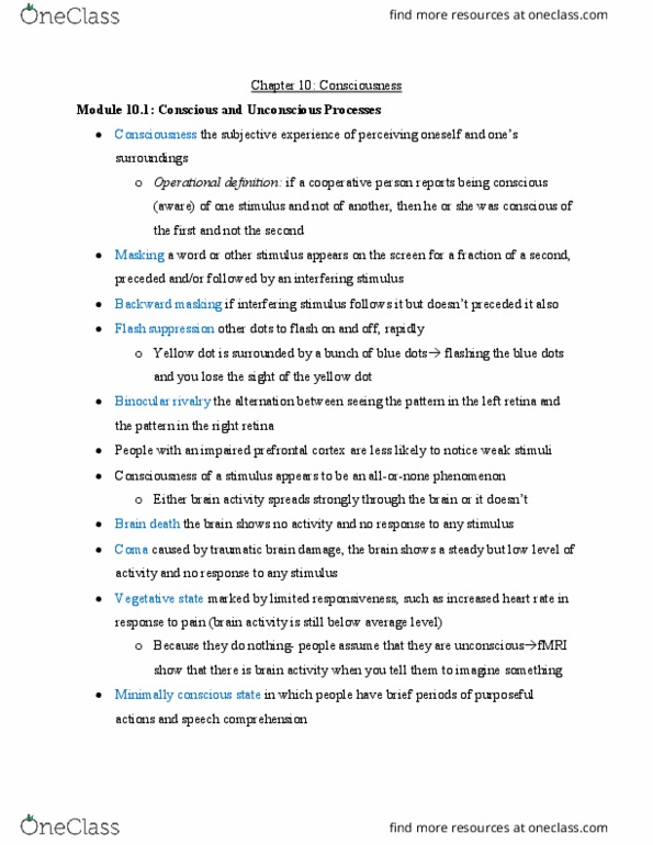 PSY 103 Chapter Notes - Chapter Ch 10 : Epiphenomenon, Periodic Limb Movement Disorder, Somniloquy thumbnail