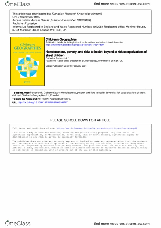 Environmental Science 1021F/G Lecture Notes - Lecture 4: Reference Group, Sexually Transmitted Infection, Erving Goffman thumbnail