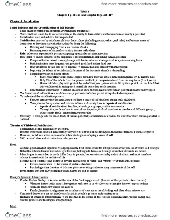 SOCA01H3 Lecture Notes - Lecture 6: Stanford Prison Experiment, Social Forces, George Herbert Mead thumbnail