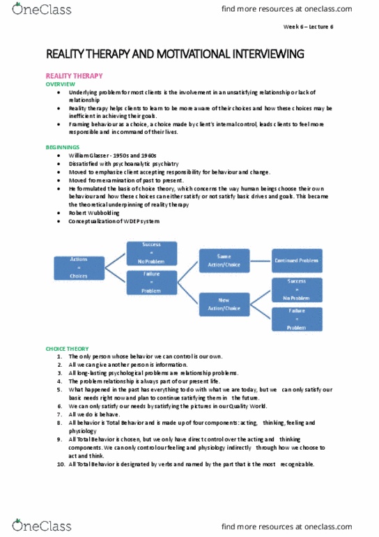 COUN110 Lecture Notes - Lecture 6: Motivation, Therapeutic Relationship, Cognitive Dissonance thumbnail