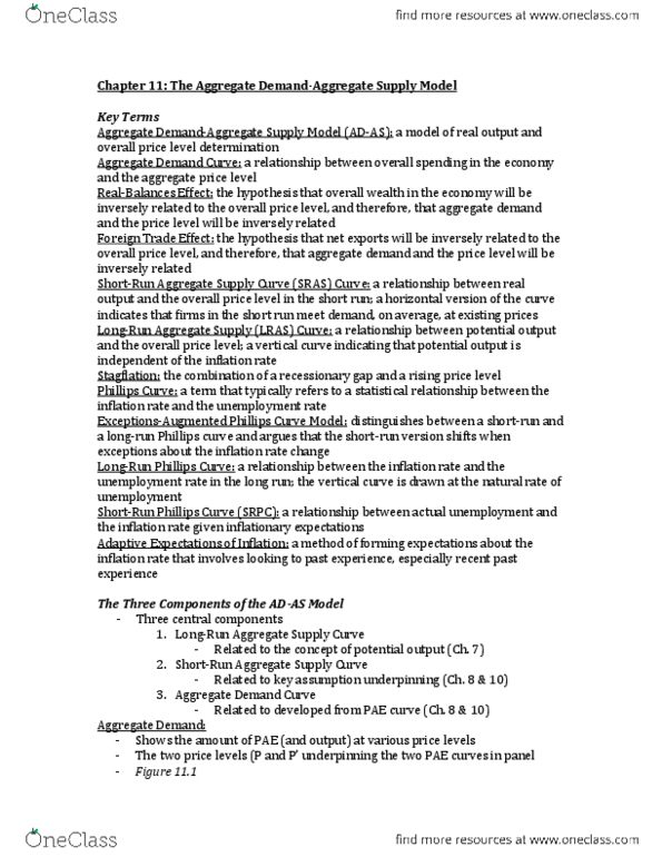 ECON 1100 Chapter Notes - Chapter 11: Keynesian Cross, Price Level, Phillips Curve thumbnail