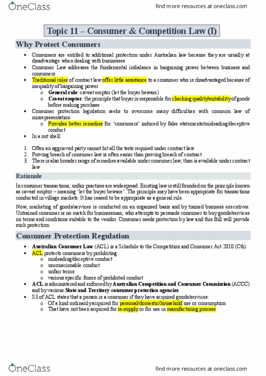 LAWS1100 Lecture Notes - Lecture 10: Australian Consumer Law, Telstra, Resale Price Maintenance thumbnail