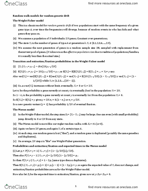 MATH 396 Lecture Notes - Lecture 10: Genetic Drift, Hypergeometric Distribution, Random Variable thumbnail