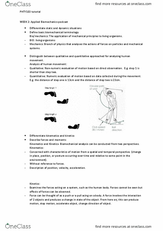 PHTY103 Lecture Notes - Lecture 2: Kinematics, Resultant Force, Exercise Prescription thumbnail