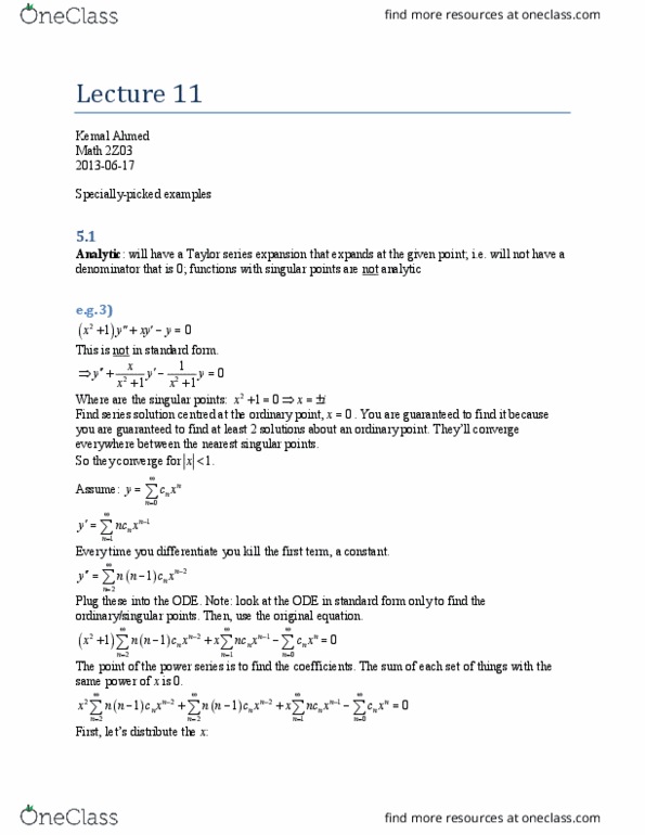 MATH 2Z03 Lecture Notes - Lecture 11: Quadratic Equation, Frobenius Method, Creative Commons License thumbnail