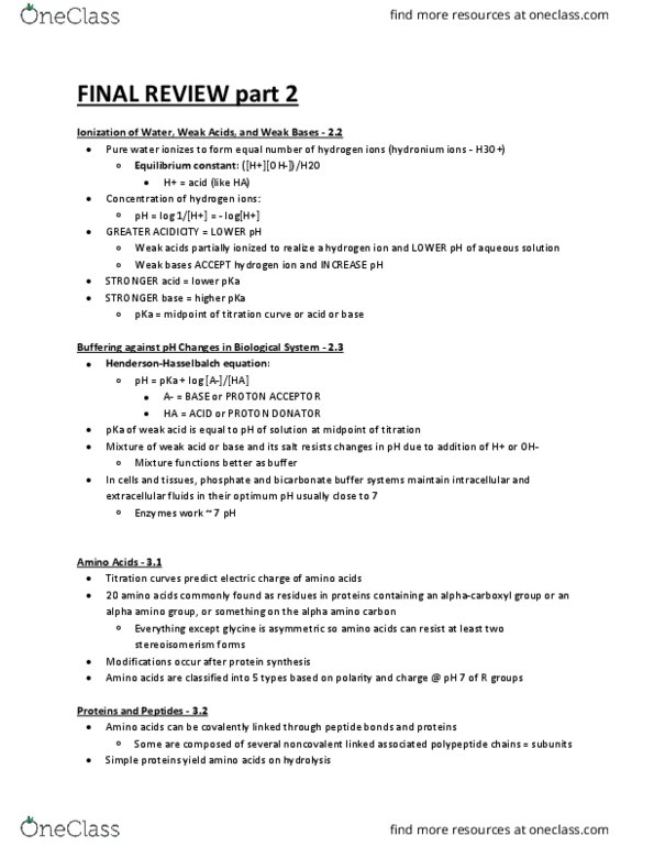 BIO SCI 98 Lecture Notes - Lecture 9: Stereoisomerism, Reaction Rate, Peptide thumbnail