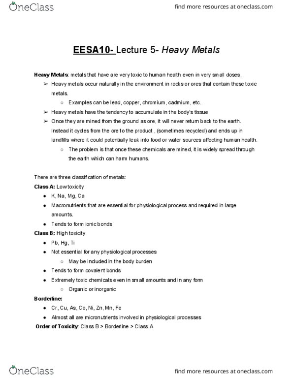 EESA10H3 Lecture Notes - Lecture 5: Biomonitoring, Lead, Insomnia thumbnail