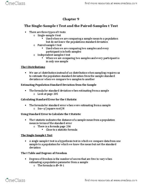 PSYC 1000 Chapter Notes - Chapter 9: Confidence Interval, Null Hypothesis, Test Statistic thumbnail