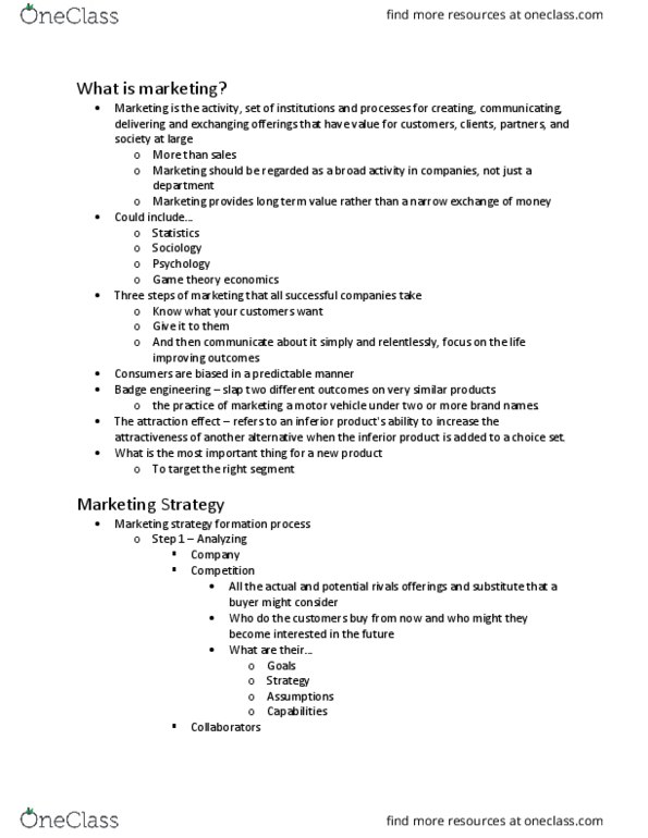 BUAD301 Lecture Notes - Lecture 1: Rebadging, Marketing Strategy, Game Theory thumbnail