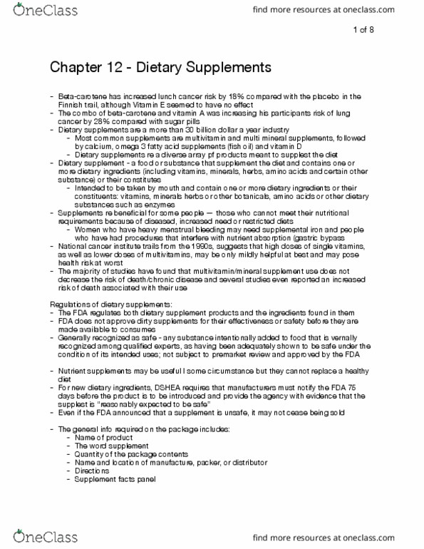 NTDT200 Chapter Notes - Chapter 12-19: Menorrhagia, National Cancer Institute, Dietary Supplement thumbnail