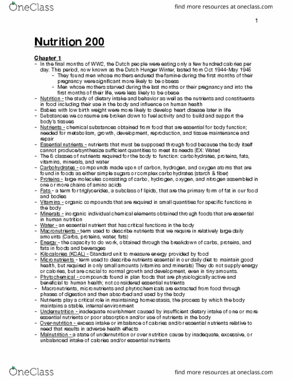 NTDT200 Chapter Notes - Chapter 1-5: Nutrient, Overnutrition, Phytochemical thumbnail