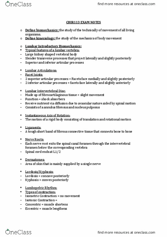 CHIR113 Lecture Notes - Lecture 11: Intervertebral Foramina, Lumbar Vertebrae, Intervertebral Disc thumbnail