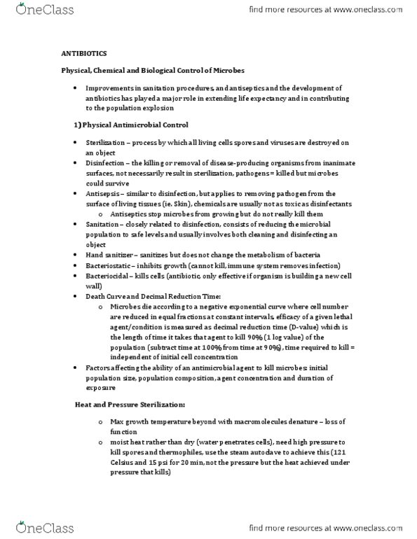 MICR 2420 Lecture Notes - Formaldehyde, Penicillin, Daptomycin thumbnail