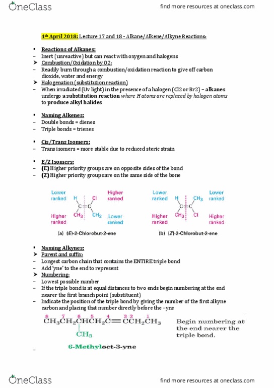 CBMS107 Lecture Notes - Lecture 11: Van Der Waals Strain, Substitution Reaction, Alkyne thumbnail