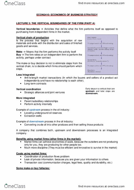 ECON2410 Lecture Notes - Lecture 3: Vertical Integration, Transaction Cost, Profit Margin thumbnail
