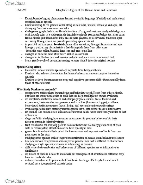 PSY 814 Chapter Notes - Chapter 2: Homo Habilis, Limbic System, Paraphilic Infantilism thumbnail