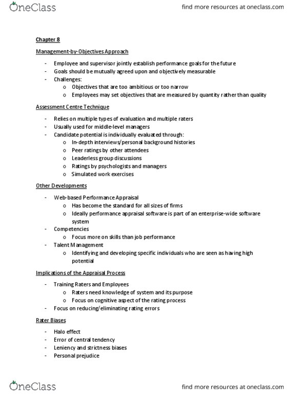 BUSI 4320 Lecture Notes - Lecture 18: Performance Appraisal, Job Performance, Central Tendency thumbnail