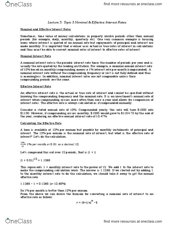 16634 Lecture Notes - Lecture 5: Nominal Interest Rate, Effective Interest Rate thumbnail