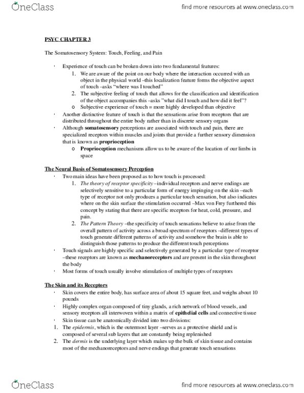 PSYC 212 Chapter Notes - Chapter 3: Deafblindness, Opiate, Analgesic thumbnail