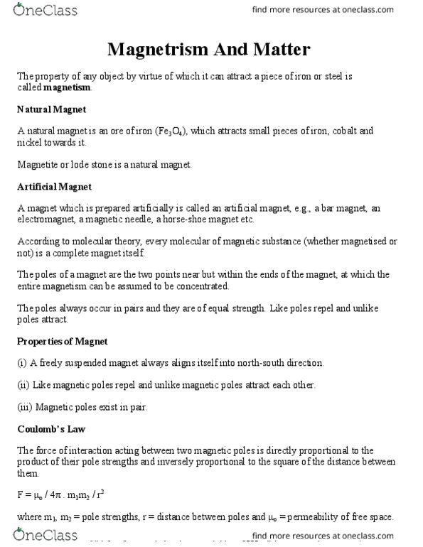 PCS 125 Chapter Notes - Chapter 5: Magnetic Dipole, Bohr Magneton, Magnetic Moment thumbnail