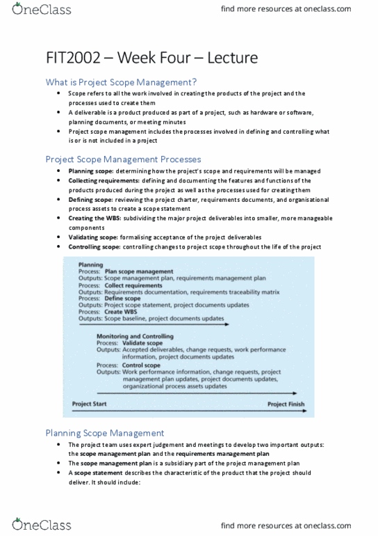 FIT2002 Lecture Notes - Lecture 4: Project Plan, Requirements Management, Requirements Traceability thumbnail