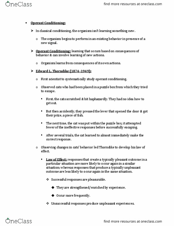 PSY 112 Lecture Notes - Lecture 45: Operant Conditioning, Classical Conditioning, Organism thumbnail