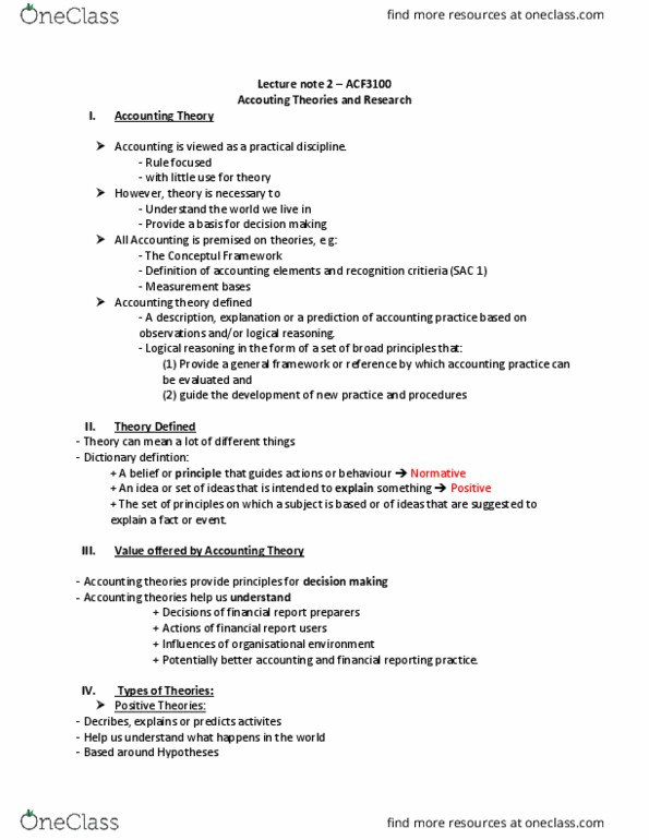 ACF2100 Lecture Notes - Lecture 2: Logical Reasoning, Financial Statement, Research I University thumbnail