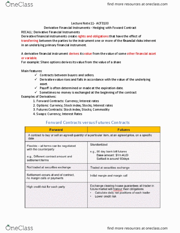 ACF2100 Lecture Notes - Lecture 11: Interest Rate Swap, Financial Instrument, Cash Flow thumbnail