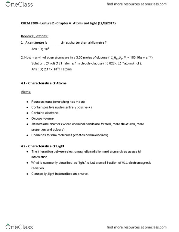 CHEM 1300 Lecture Notes - Lecture 2: Binding Energy, Jmol, Photon Energy thumbnail