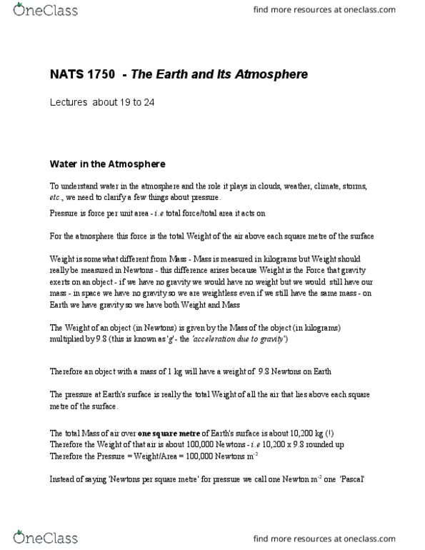 NATS 1750 Lecture Notes - Lecture 19: Vapor Pressure, Kilogram, Prussian G 12 thumbnail