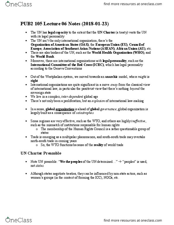 PUB2 105 Lecture Notes - Lecture 6: United Nations Trusteeship Council, Soft Law, Muammar Gaddafi thumbnail