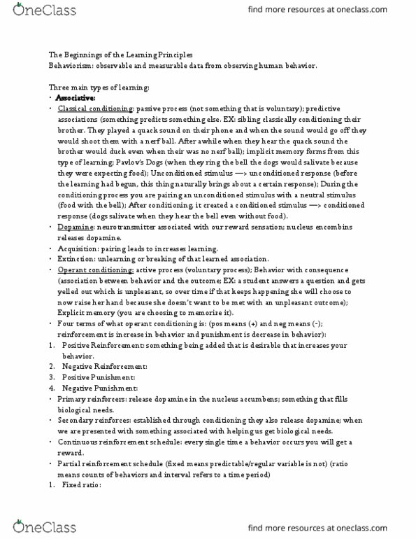 PSYC100 Lecture Notes - Lecture 13: Classical Conditioning, Nucleus Accumbens, Implicit Memory thumbnail