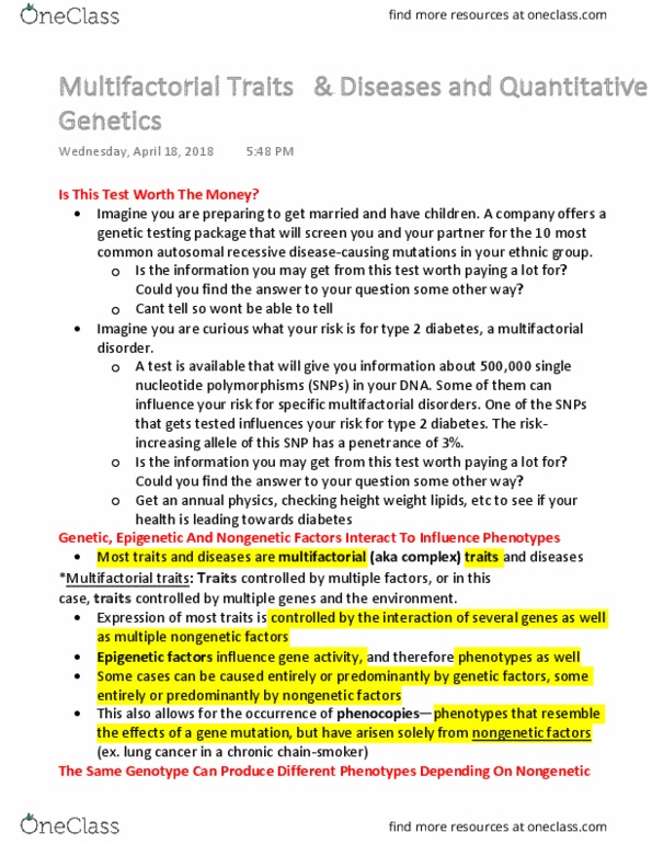 01:447:380 Lecture 16: Multifactorial Traits & Diseases and Quantitative Genetics thumbnail