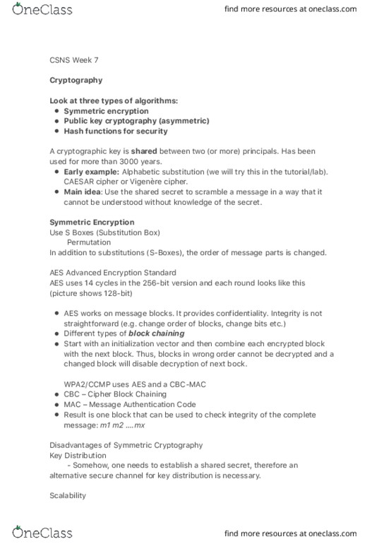 FIT1047 Lecture Notes - Lecture 7: Block Cipher Mode Of Operation, Message Authentication Code, Public-Key Cryptography thumbnail