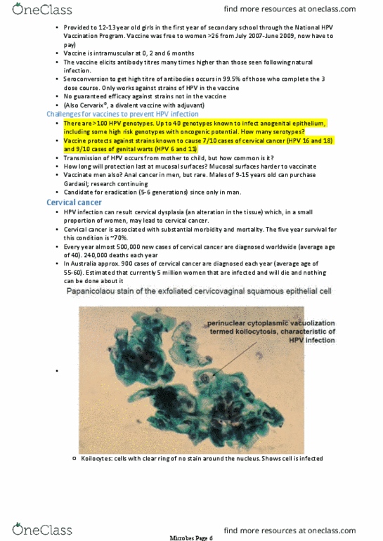 MIIM20002 Lecture Notes - Lecture 25: Cervical Cancer, Genital Wart, Anal Cancer thumbnail