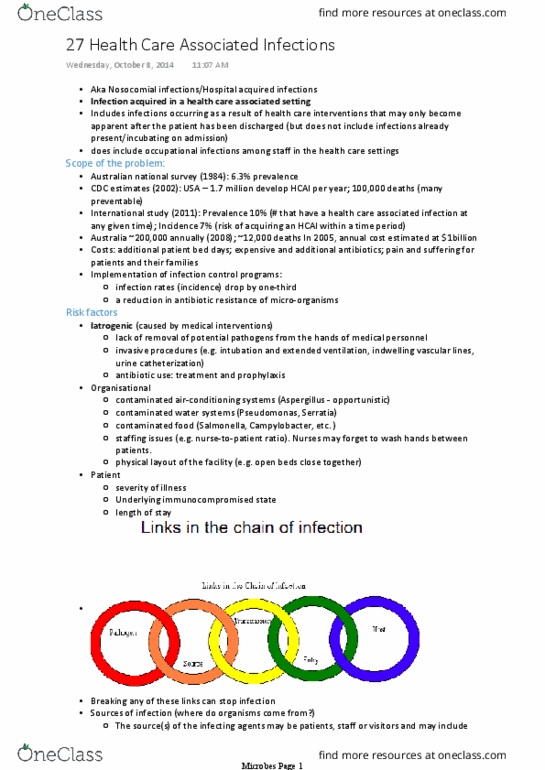 MIIM20002 Lecture Notes - Lecture 27: Antimicrobial Resistance, Serratia, Aspergillus thumbnail