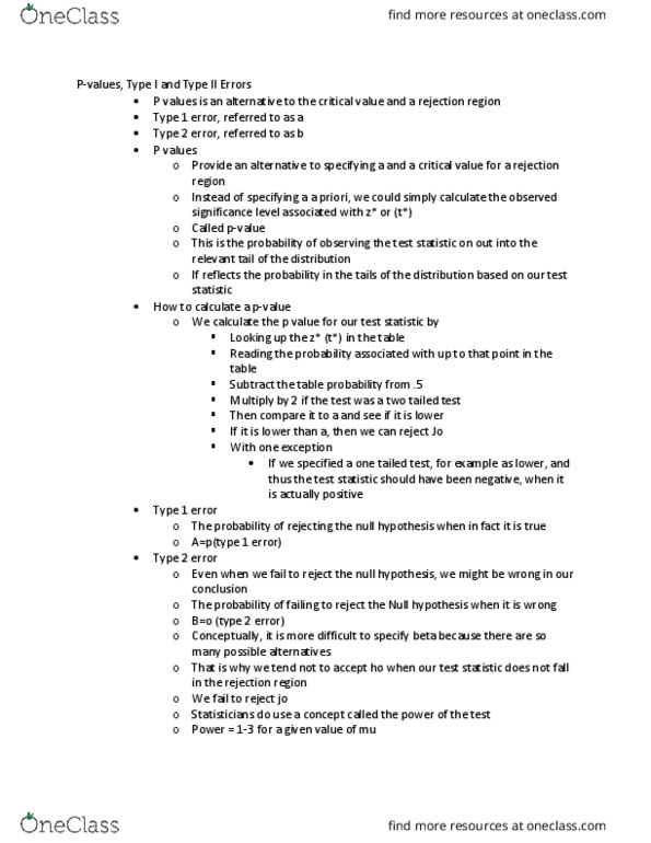 STAT200 Lecture Notes - Lecture 7: Null Hypothesis, Test Statistic, Statistical Hypothesis Testing thumbnail