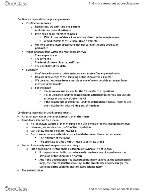 STAT200 Lecture Notes - Lecture 7: Confidence Interval, Central Limit Theorem, Interval Estimation thumbnail