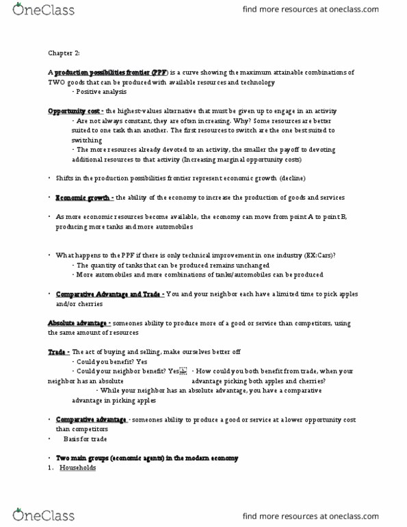 ECON101 Lecture Notes - Lecture 2: Absolute Advantage, Comparative Advantage, Opportunity Cost thumbnail