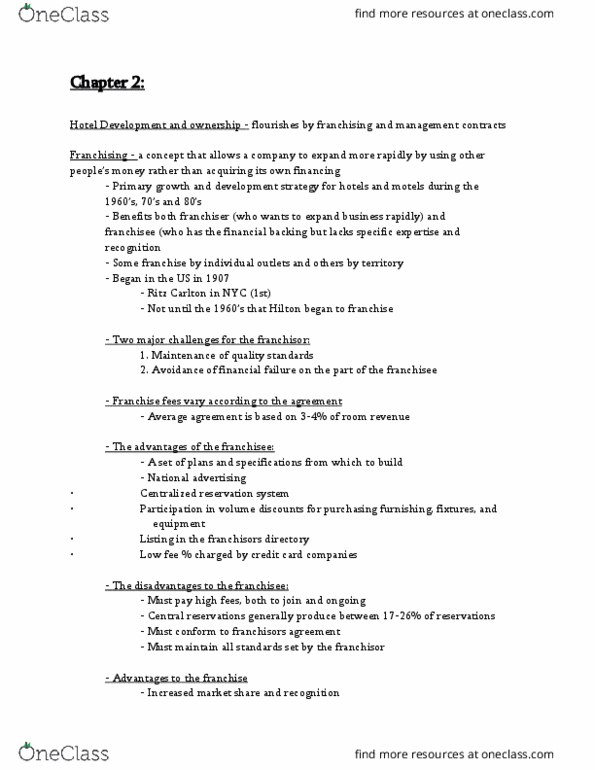 HOSP 180 Lecture Notes - Lecture 2: Franchising, System 6, Feasibility Study thumbnail