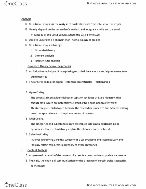 STRC 2551 Lecture Notes - Lecture 18: Grounded Theory, Content Analysis thumbnail