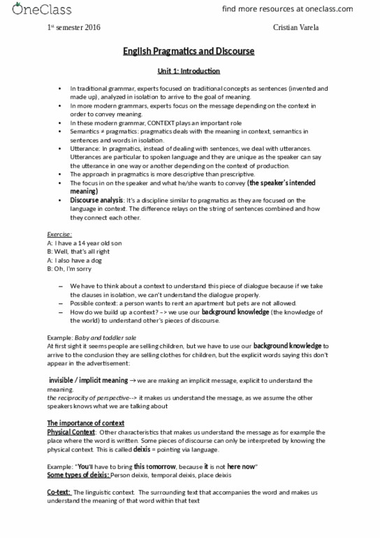 ENG 4339 Lecture Notes - Lecture 6: Apple Juice, Discourse Analysis, Lexical Verb thumbnail