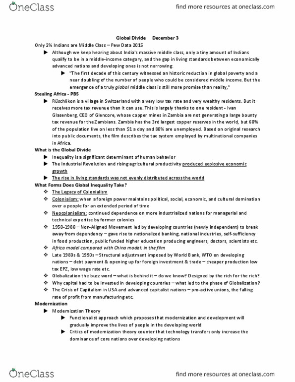 Sociology 1020 Lecture Notes - Lecture 12: Ivan Glasenberg, Glencore, Non-Aligned Movement thumbnail