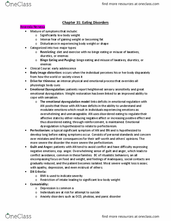 NURS 3130 Lecture Notes - Lecture 31: Emotional Dysregulation, Binge Eating, Binge Eating Disorder thumbnail