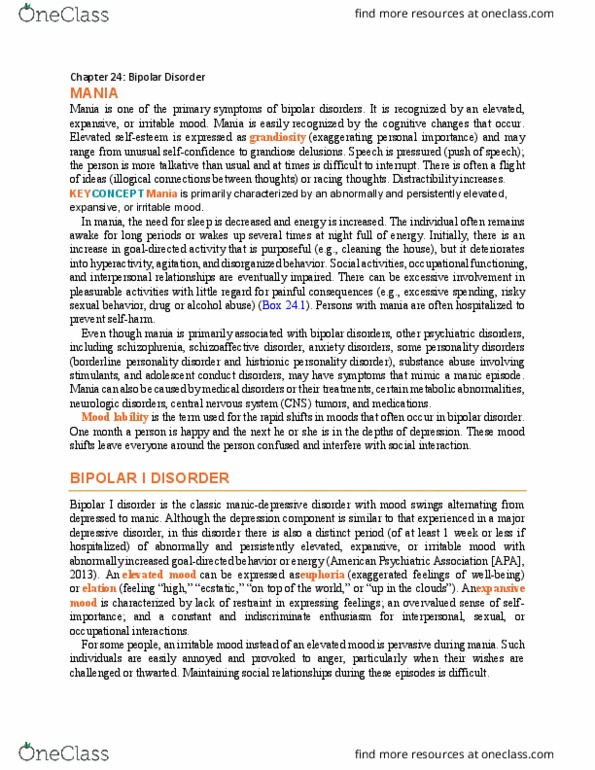 NURS 3130 Chapter Notes - Chapter 24: Bipolar I Disorder, Histrionic Personality Disorder, Borderline Personality Disorder thumbnail