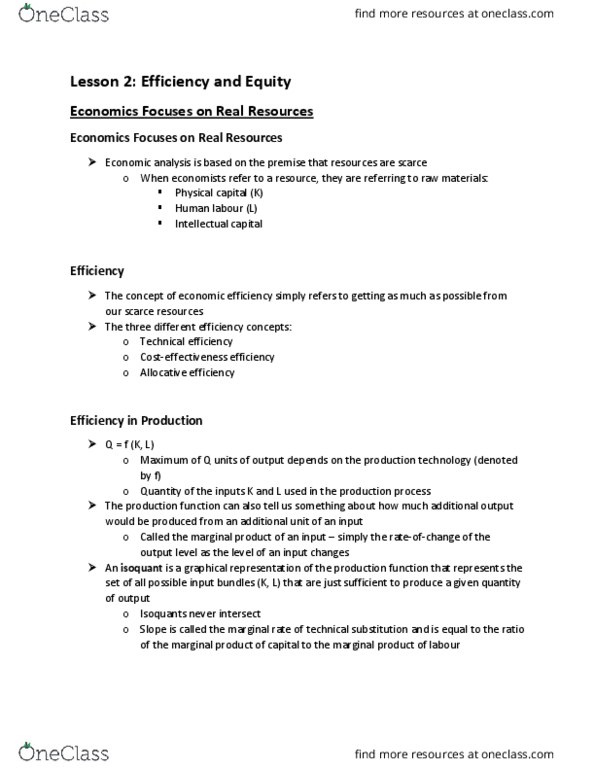 EC248 Lecture Notes - Lecture 2: Isoquant, Marginal Product, Allocative Efficiency thumbnail