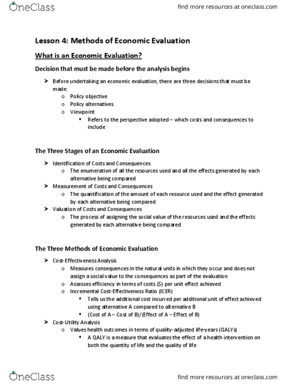 EC248 Lecture Notes - Lecture 4: Economic Evaluation, Social Cost, Human Capital thumbnail