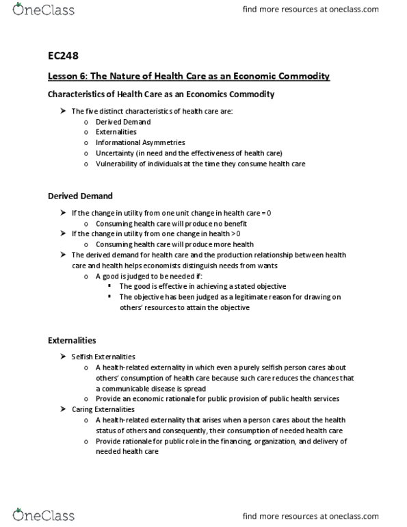 EC248 Lecture Notes - Lecture 6: Infection, Externality thumbnail