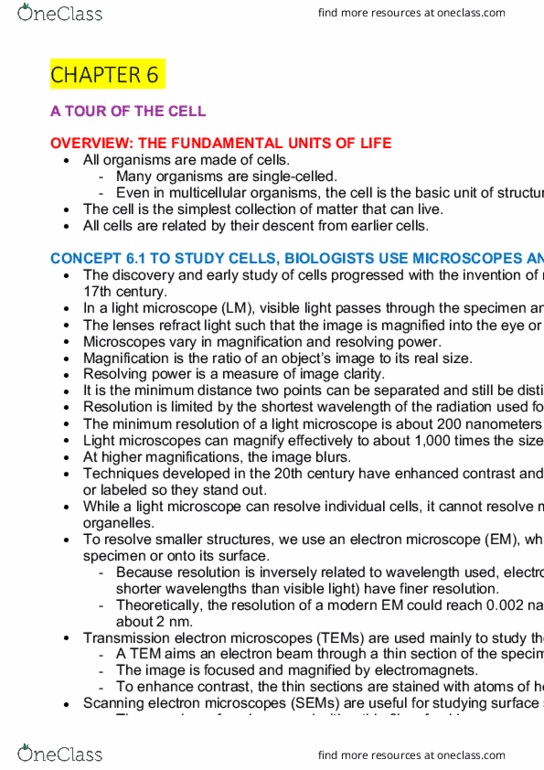 AGRC1021 Lecture Notes - Lecture 1: Cell Fractionation, Cell Membrane, Electron Microscope thumbnail